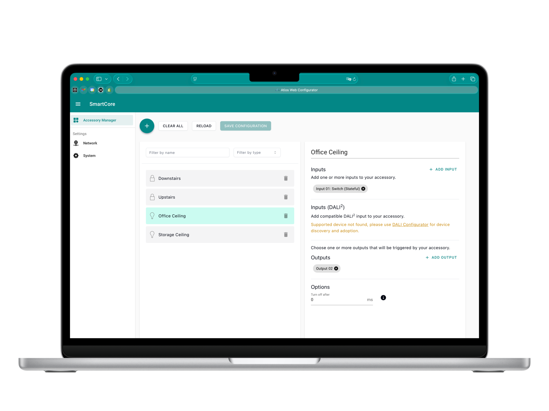 SmartCore Web Interface overview showing the Accessory Manager