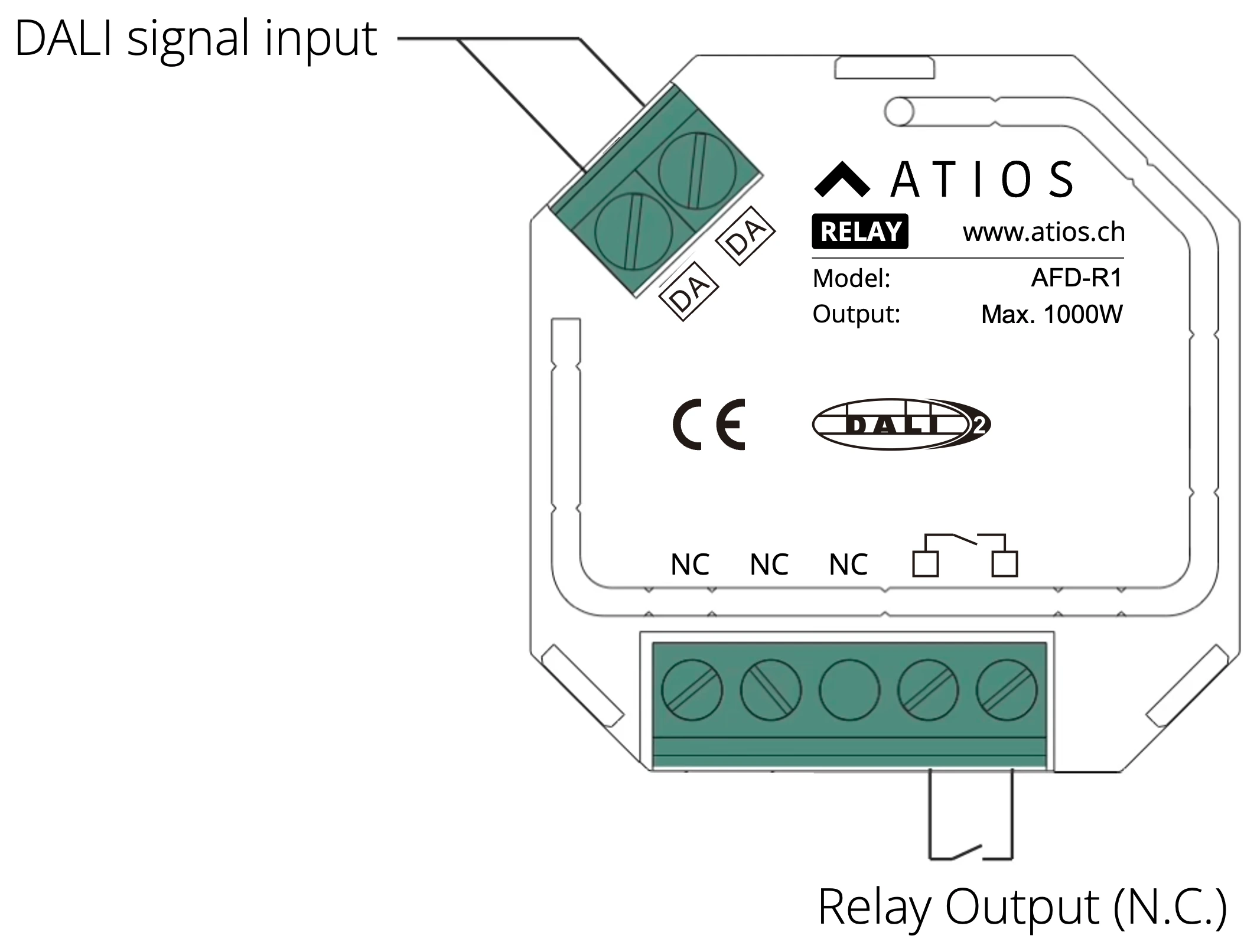 Atios DALI Relay Module terminals